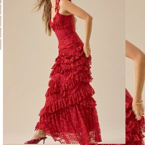 Altar'd State Eliana Lace Maxi Dress Red NEW
